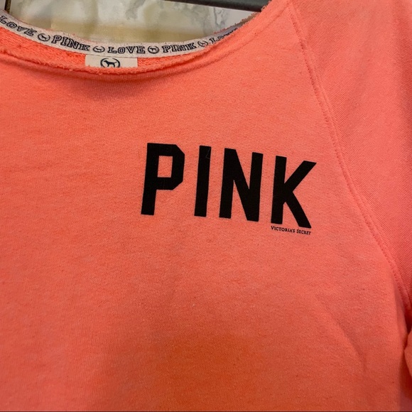 Victoria’s Secret PINK neon coral small sweater pullover v-neck long sleeve cozy - Picture 3 of 9